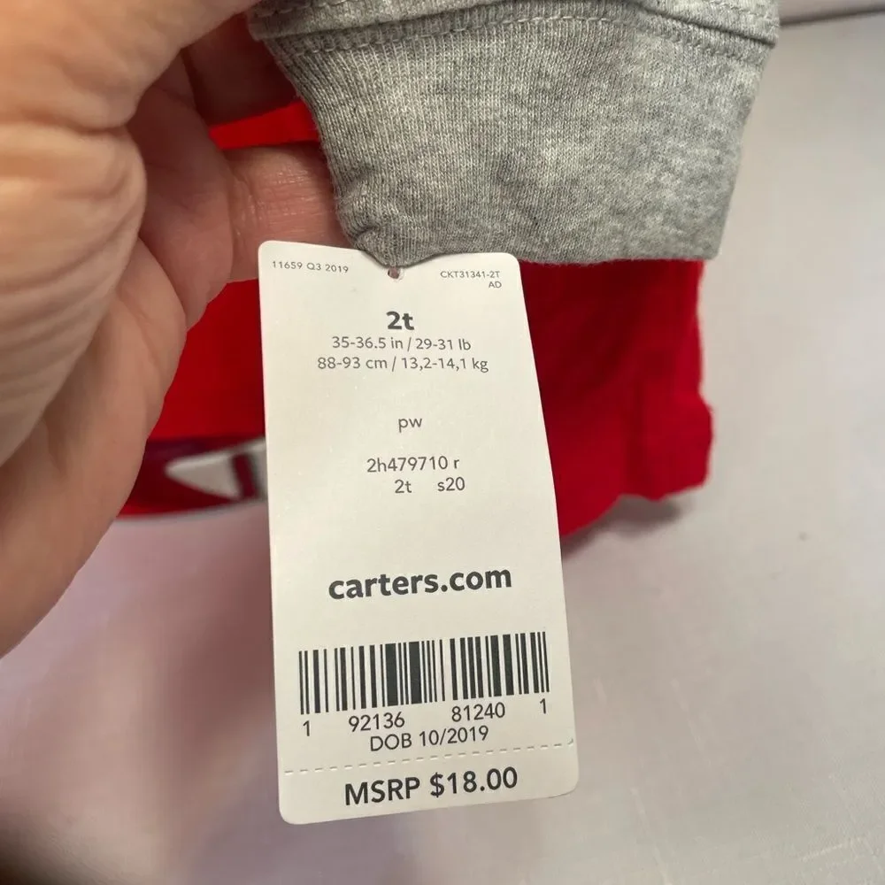 CARTER’S RED AND GRAY LONG SLEEVE T-SHIRT SIZE 2T